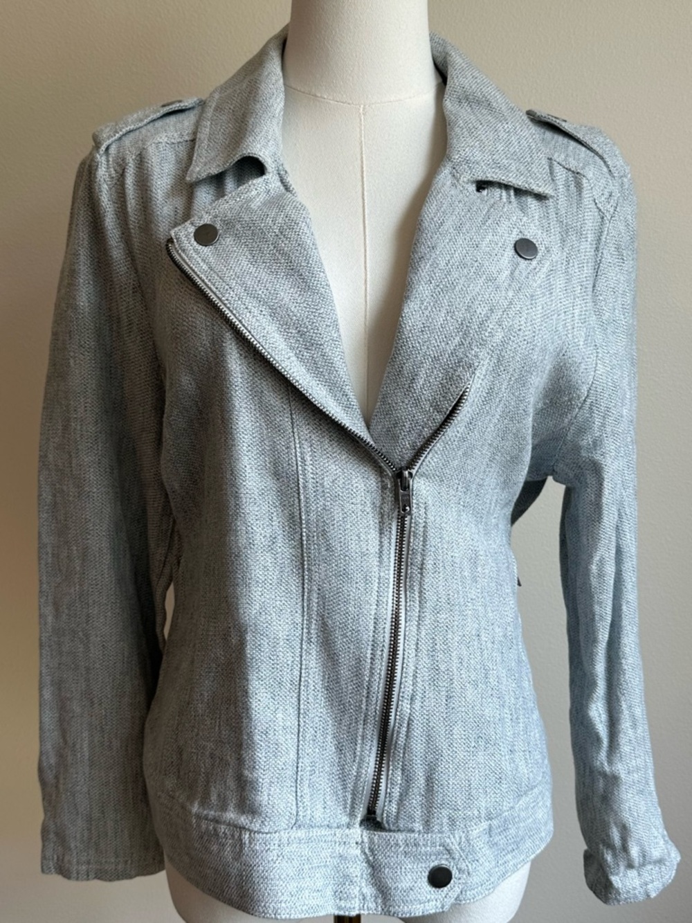 NWOT Loft Light Gray Linen Blend Women's Moto Jacket | SIZE L